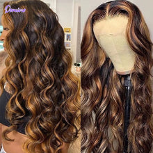 Load image into Gallery viewer, Honey Blonde Highlight Human Hair Transparent Lace Wig