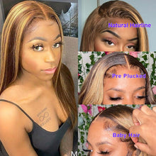 Load image into Gallery viewer, Honey Blonde Highlight Human Hair Transparent Lace Wig