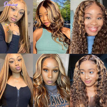 Load image into Gallery viewer, Honey Blonde Highlight Human Hair Transparent Lace Wig