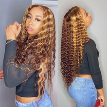 Load image into Gallery viewer, Highlight Deep Curly Human Hair Lace Front Wig Color 4/30 - divawigsandmore