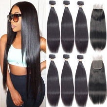 Load image into Gallery viewer, Straight Peruvian Human Hair Bundles With Closure - divawigsandmore