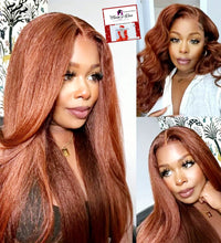 Load image into Gallery viewer, Reddish Color Kinky Straight Pre-plucked Human Hair Lace Frontal Wig
