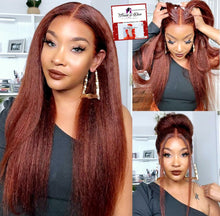 Load image into Gallery viewer, Reddish Color Kinky Straight Pre-plucked Human Hair Lace Frontal Wig
