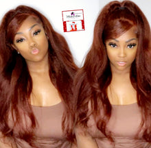 Load image into Gallery viewer, Reddish Color Kinky Straight Pre-plucked Human Hair Lace Frontal Wig
