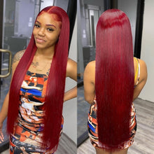 Load image into Gallery viewer, 99j Burgundy Lace Front Wig Red Colored Human Hair Wigs - divawigsandmore
