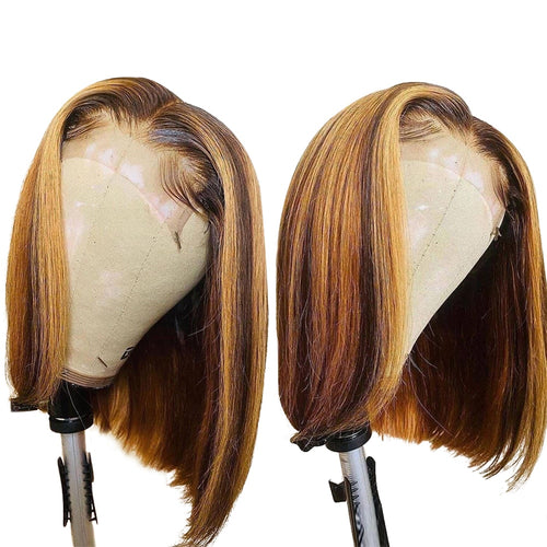 Straight Highlight Bob Wig Lace Front Human Hair Wig - divawigsandmore