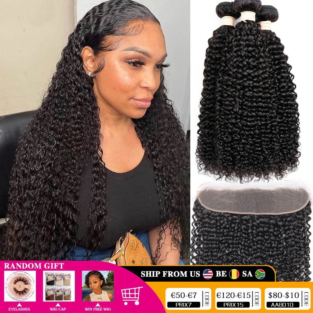 Kinky Curly Peruvian Human Hair Bundles With Closure - divawigsandmore