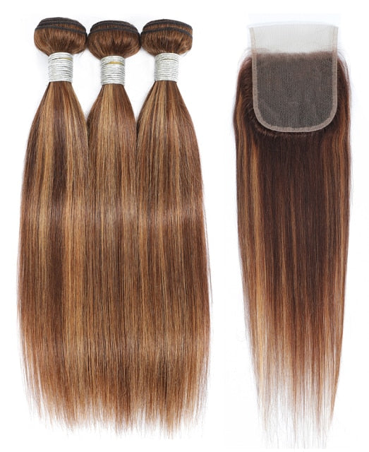 Straight Ombre Highlight Bundles With 13X4 Lace Frontal P4/27 - divawigsandmore